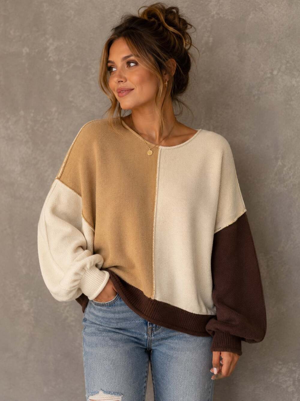 Promesa Color Scheme Colorblock Knit Boatneck Sweater